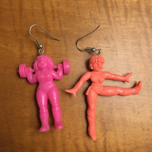 Jewelry - Gym rat earrings, athletic work out chick figures